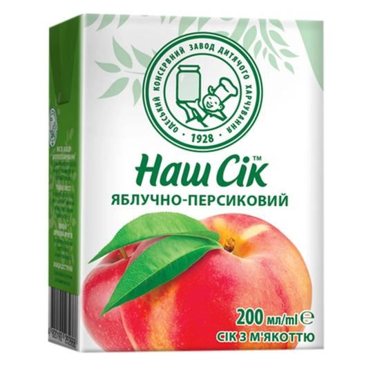 Сік Наш Сік яб.персик з м'якіттю 0,2 т/п