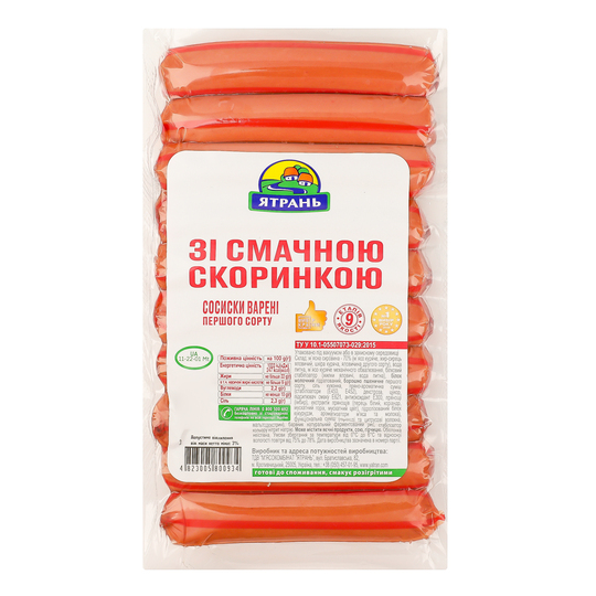 Сосиски зі скор.Ятрань 1г п/а в/у 395г