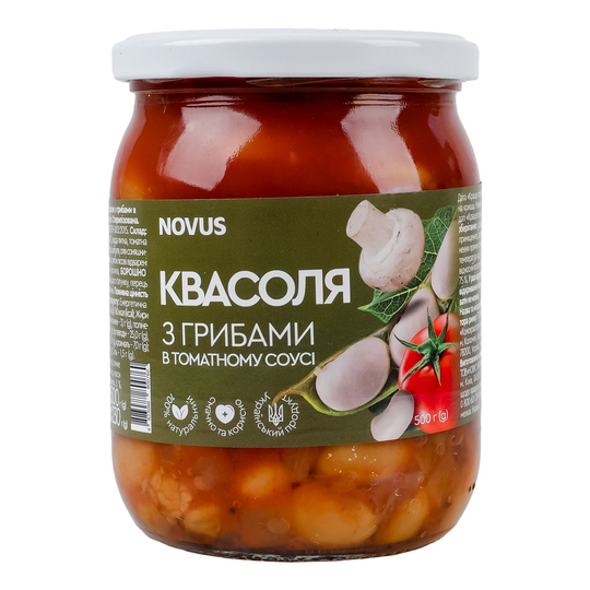 Квасоля з грибами Novus с/б 460г