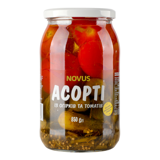Асорті томати огірки марин. Novus 850г