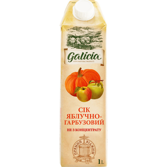 Сік Galicia з м’якоттю ябл/гарб.TGA 1л
