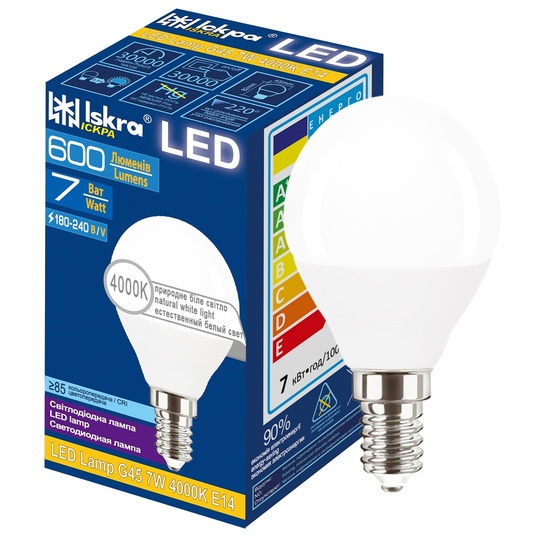 Лампа LED Lamp Іскра G45 7Вт 4000K E14