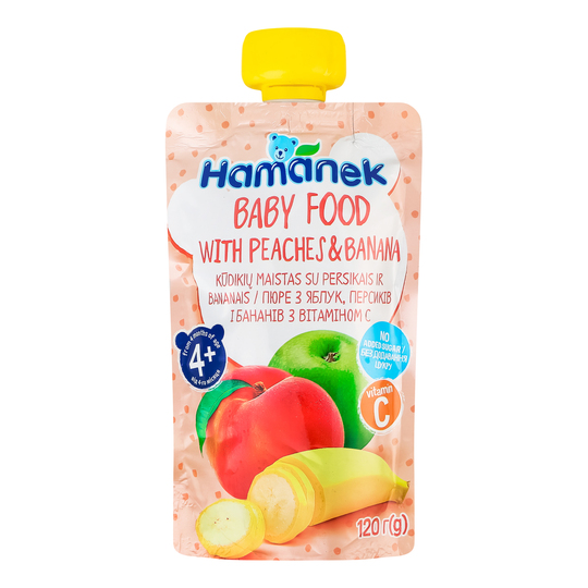 Пюре ябл/персик/банан пауч Хаманек 120г