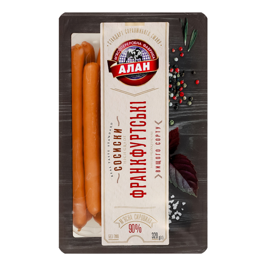 Сосиски Франкфуртські Алан в/г 320г