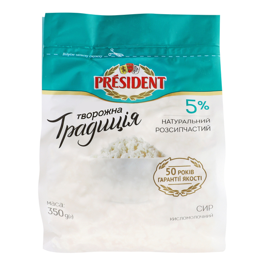 Сир 5% твор. трад. President Ф-пак 350г
