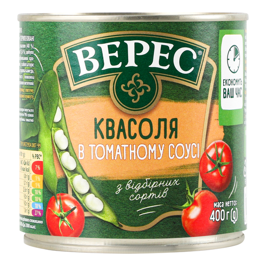Квасоля в томат. соусі Верес ж/б 400г