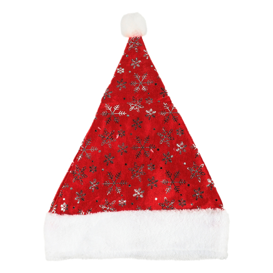 Шапка новорічна червона з сніж.KPMN40см