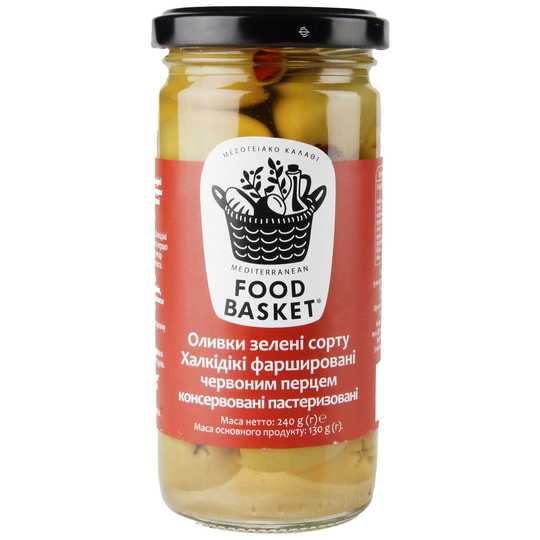 Оливки зел.Халд.фар.пер.Food basket 260г