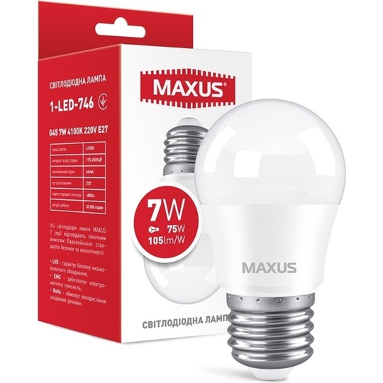 Лампа LED Maxus G45 7W 4100K 220V E27
