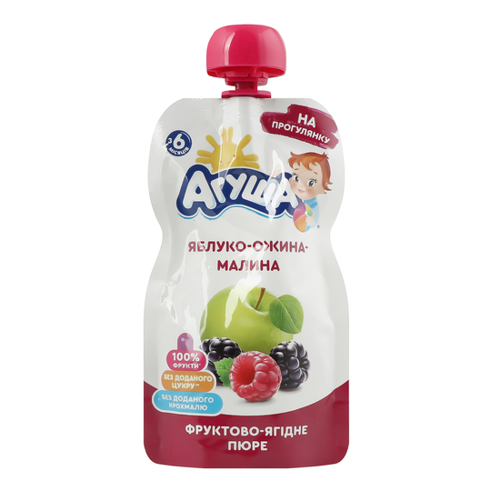Пюре Ябл/ожин/малин.Агуша дой-пак 90г