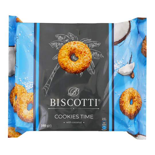 Печиво кукіс тайм/кокосом BISCOTTI 160г