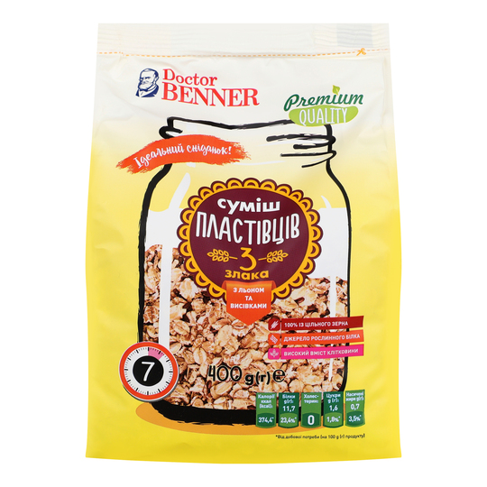 Пластівці суміш 3 злаки DoctBennerr 400г