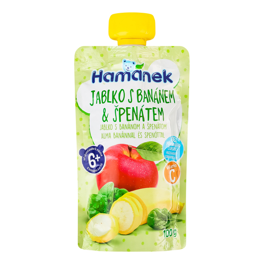 Пюре ябл.бан.шпинат пауч Hamanek 100г