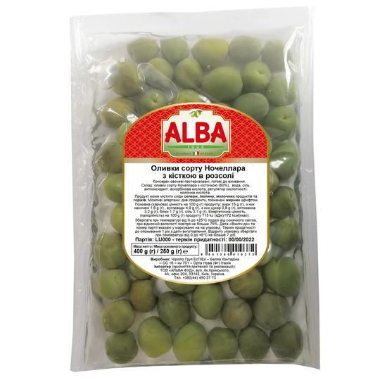 Оливки зел.з/к Ночел. Alba Food в/у 400г
