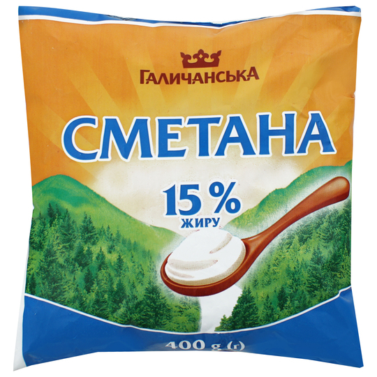 Сметана 15% ГаличанськА п/е 370г