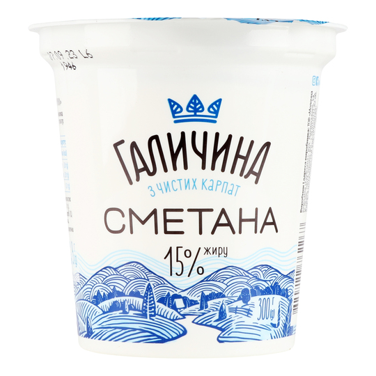 Сметана 15% Галичина 300г стакан