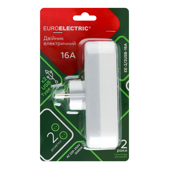 Двійник із заземлен.Euroelectric,X2 USB