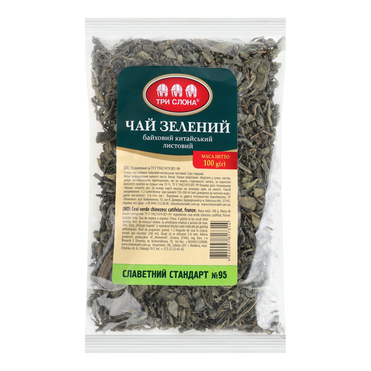 Чай зелений Три слона Міцний лист. 100г