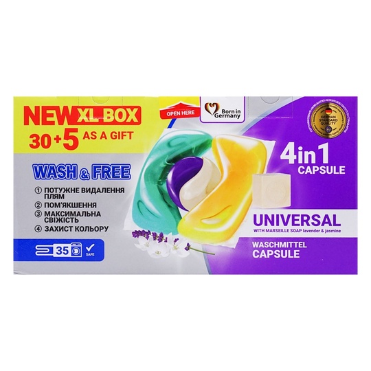 Капсули д/пран. Wash&Free жас.лав.30+5шт