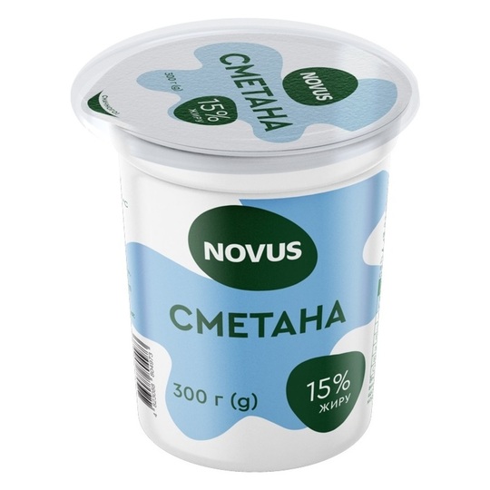 Сметана 15% Novus стакан 300г