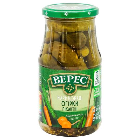 Огірки пікантні мариновані Верес 500г