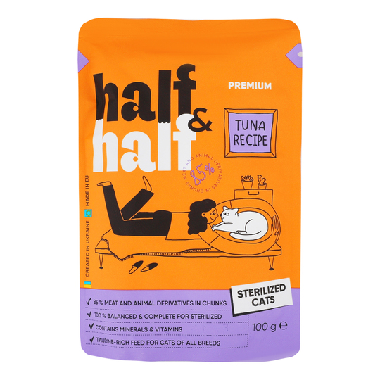 Корм д/кот.ст.пауч Half&Half ш.тун.с100г