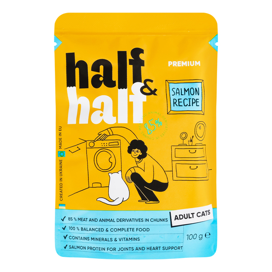 Корм д/кот.пауч Half&Half шм.лос.жел100г