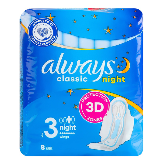 Прокладки клас.нічні single Always 8шт