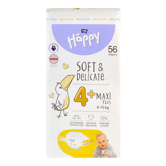 Підгузки дит.maxi plus 9-15кг HAPPY 56шт