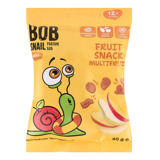 Снек фрукт.Мультифрукт Равлик Боб 40г