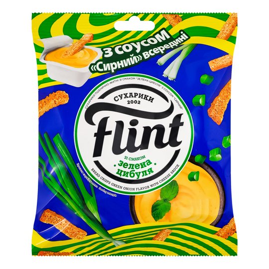 Сухарики зел.циб-соус сирний Flint 80г