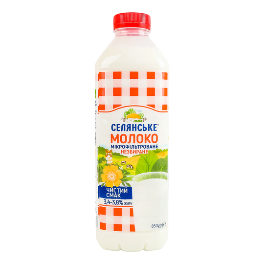 Молоко паст. 3,4-3,8% Селянське 850г пл.