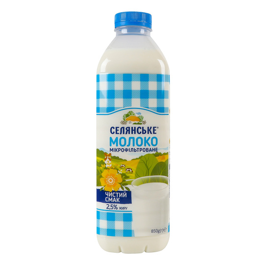 Молоко паст. 2,5% Селянське 850г пляш.