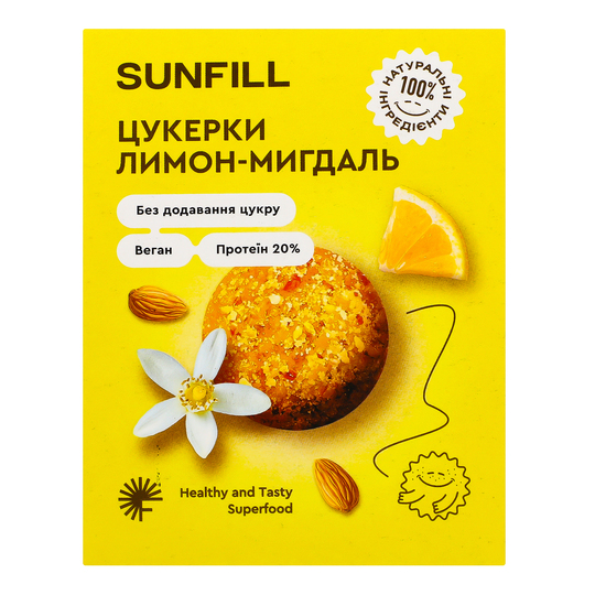 Цукерки Лим.мигдал.з протеїн.Sunfill 73г