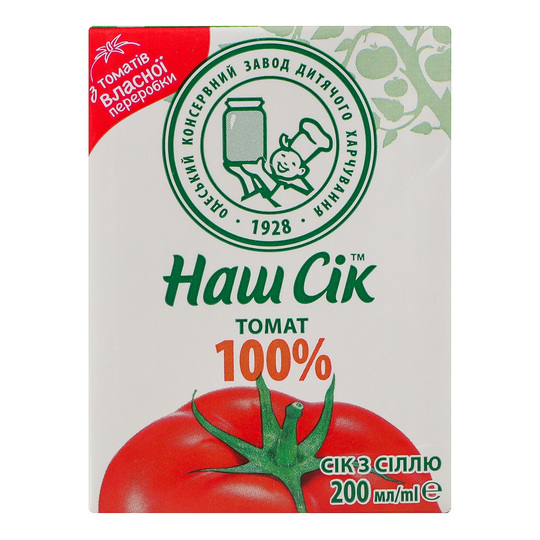 Сік Наш Сік томат з сіллю 0,2л т/п