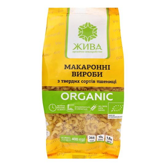 Макарони Ріжки орган.з тв.сорт.Жива 400г