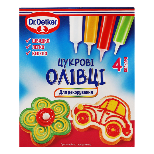 Олівці цук. чот.кол. Dr.Oetker 4*17г