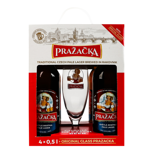 Набір пиво Prazacka 4*0,5л+бокал0,3лс/пл