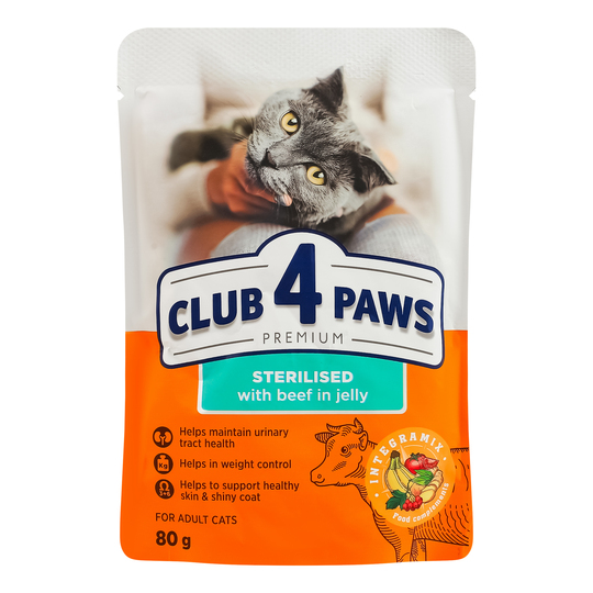 Корм вол.д/кот. Club4Paws ялов. желе 80г