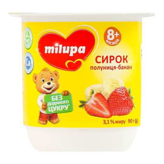 Сирок 3,1% Мілупа полуниця-банан 90г