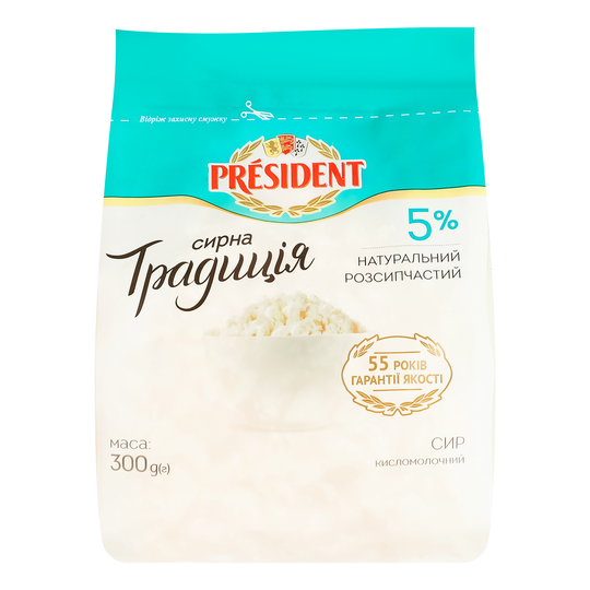 Сир 5% President Твор. Трад. 300г вакуум