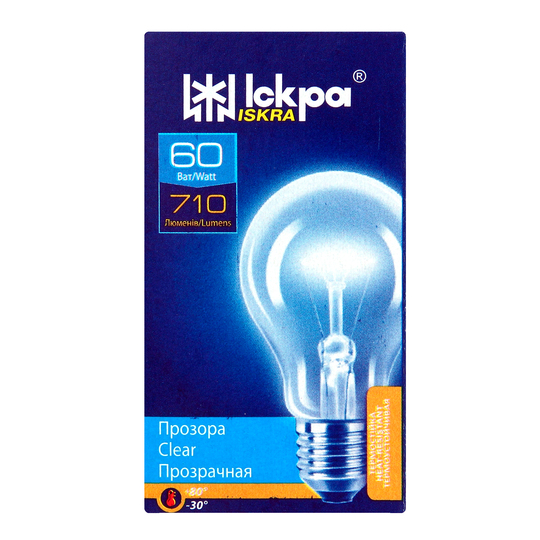 Лампа елек.проз.Іскра А55-230в60втЕ27 Т