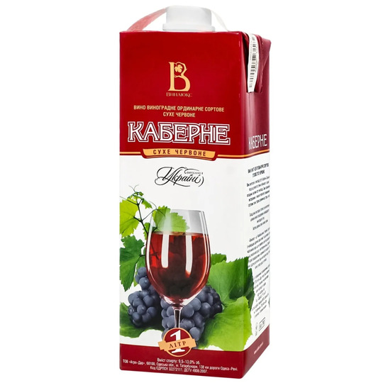 Вино Винлюкс Каберне ч/с13%1л т/п