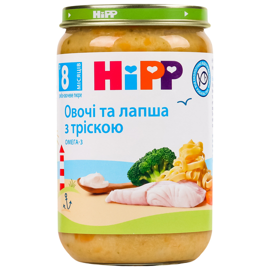 Пюре Hipp лап.мор.риб.соус.верш.бр.220г